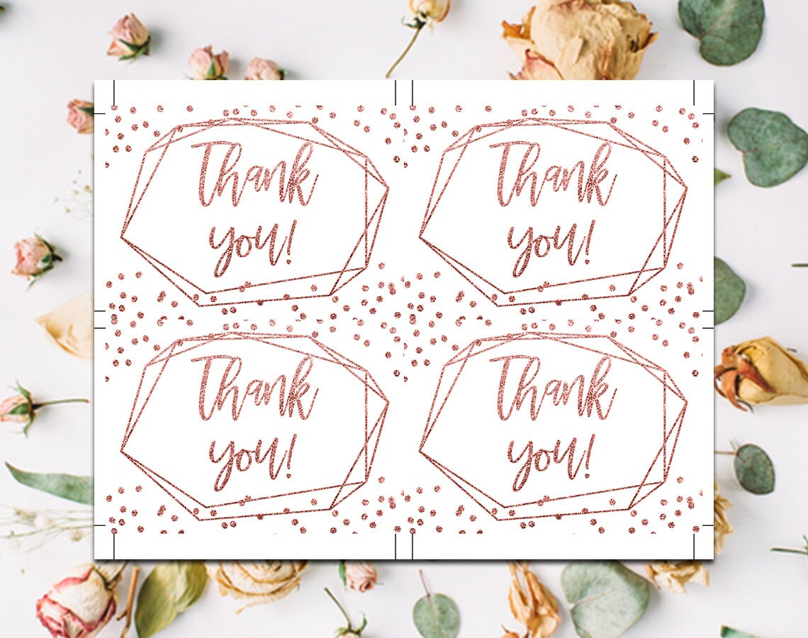 Rose Gold Thank You Card Rose Gold Geometric Thank You Card Etsy