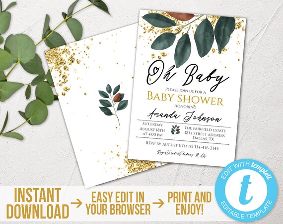 eucalyptus baby shower invitation