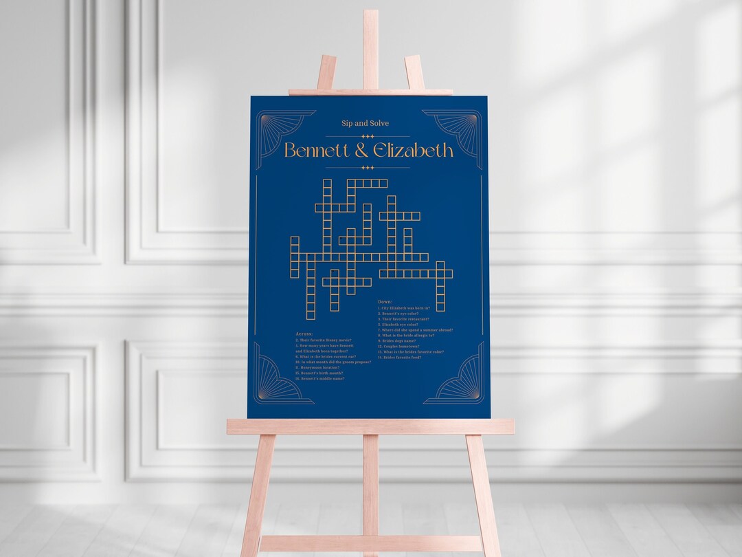 Art Deco Wedding Crossword Game Wedding Sip and Solve Sign Etsy
