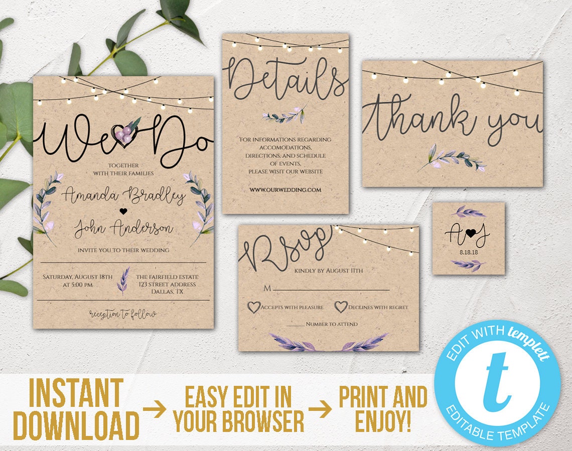 We Do Rustic Wedding Invitation Kits Rustic Wedding Set Etsy