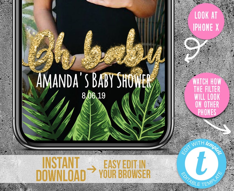 Tropical Baby Shower Snapchat Geofilter Editable Oh Baby Etsy