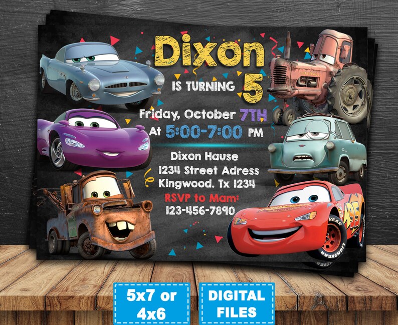 Cars Birthday Invite Disney Cars Invitation Cars Lightening Etsy