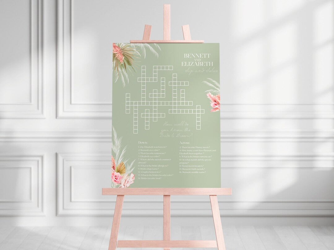 Boho Wedding Crossword Puzzle Sip and Solve Custom Crossword Etsy