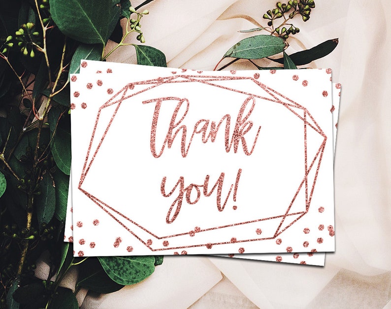 Rose Gold Thank You Card Rose Gold Geometric Thank You Card Etsy