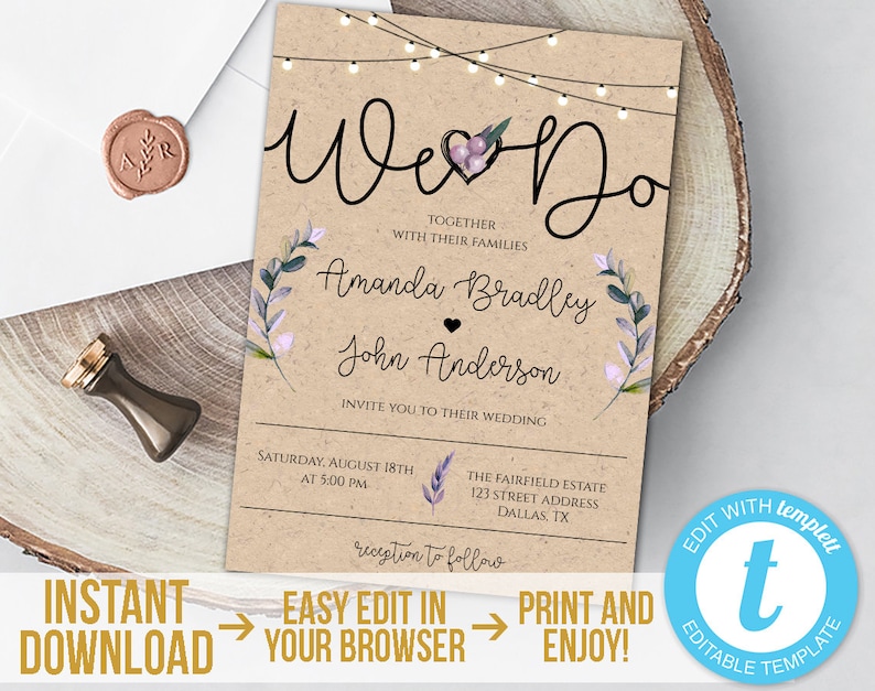We Do Rustic Wedding Invitation Kits Rustic Wedding Set Etsy