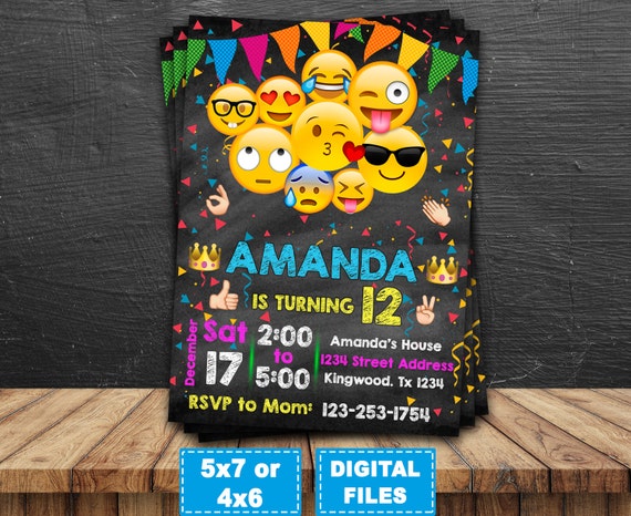 DIGITAL CUSTOM Smiley Smile Emoji Birthday Party Invitations Customized ...