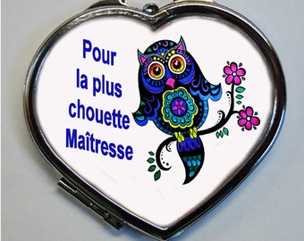 OWL Pocket mirror heart shaped "for the OWL lover"