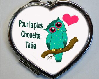 OWL Pocket mirror heart heart shape "for the coolest Aunty" MOD 2