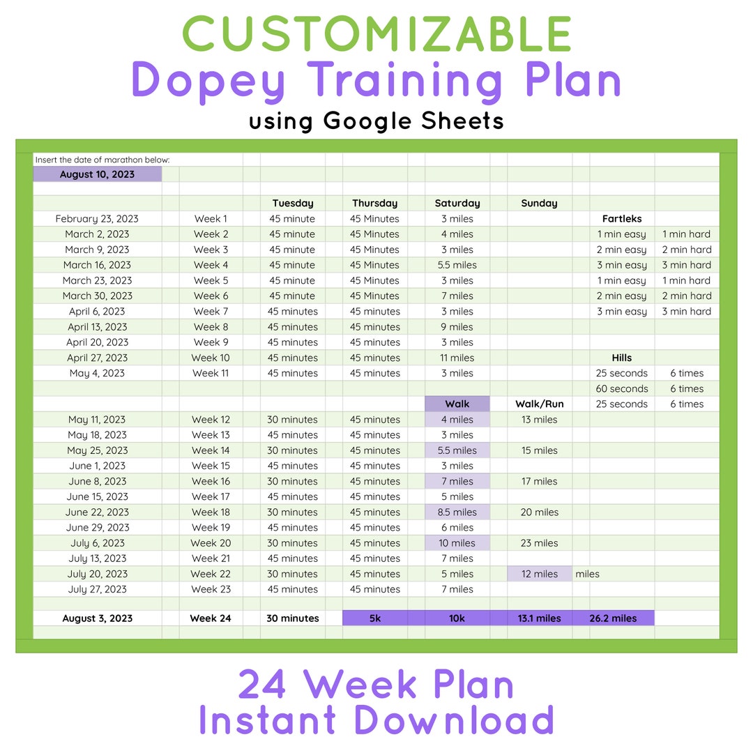 Customizable Dopey Challengetraining Calendar Etsy