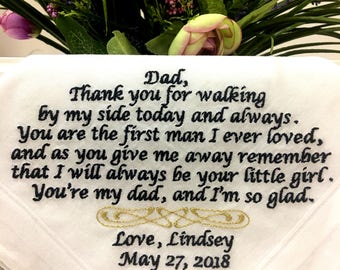 Father of the Bride Hankerchief Embroidered Wedding from Bride, Dad of Bride, Embroidery Wedding Handkerchief, Gift Box