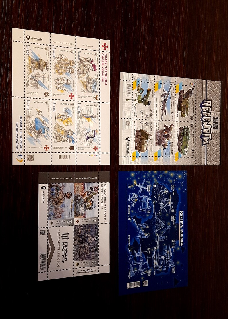 Set of 4 Sheets Stamps Military Themed. Stamp Decor for the Wall