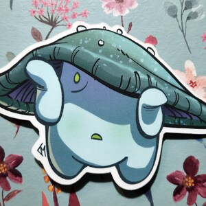 Adesivo de cogumelo Blue Cutie Mushie para garrafa de água/laptop/copo/planejador - Adesivo de vinil, Cottagecore, fosco, à prova d'água, próprio para máquina de lavar louça