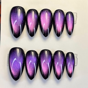 Violetta | Violet/Pink/Copper Glass Ball Cat Eye Press On Nails | Witchy Nails | Reusable Gel Nails | Made to Order