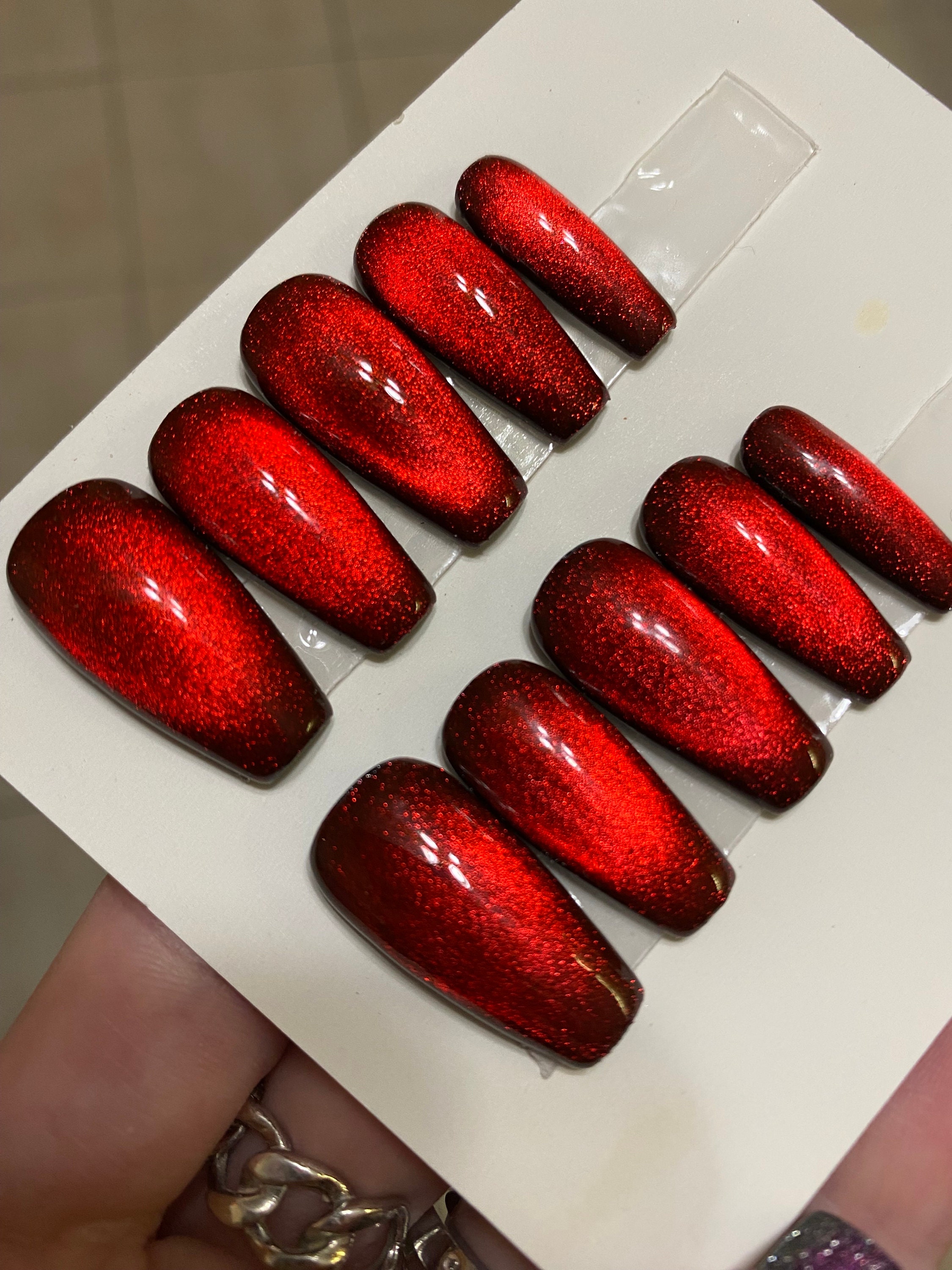 Red Cat Eye Nails - Etsy Red Cat Eye Nails - Etsy