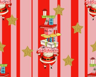 vintage Santa and presents seamless digital art or scrapbook paper fabric print