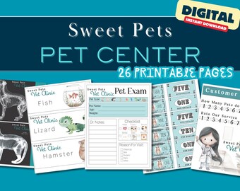 Instant Download PDF Pet Vet Center Dramatic Play Numbers and Letters Digital for Preschool Kindergarten and Home