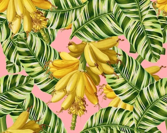 Seamless Bannana Leaf on Pink