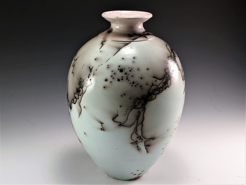 Robins Egg Blue Horse Hair Vase Raku