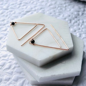 14kt Rose Gold-filled Wire Triangle Earrings with Spinner Spinel Gemstone Minimalist Jewelry Gift for Her image 7