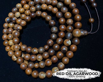 100% Sinking Red Oil Agarwood Mala/Bracelet/Necklace from Vietnam Hoi An, 8mm 35.7g, Museum Grade