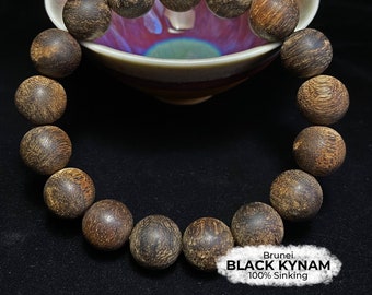 100% Sinking Black Kynam Agarwood Bracelet from Brunei, 12mm 19.2g