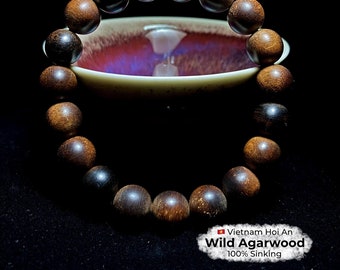 100% Sinking Museum Grade Wild Agarwood Bracelet from Vietnam Hoi An, 10mm 13.4g