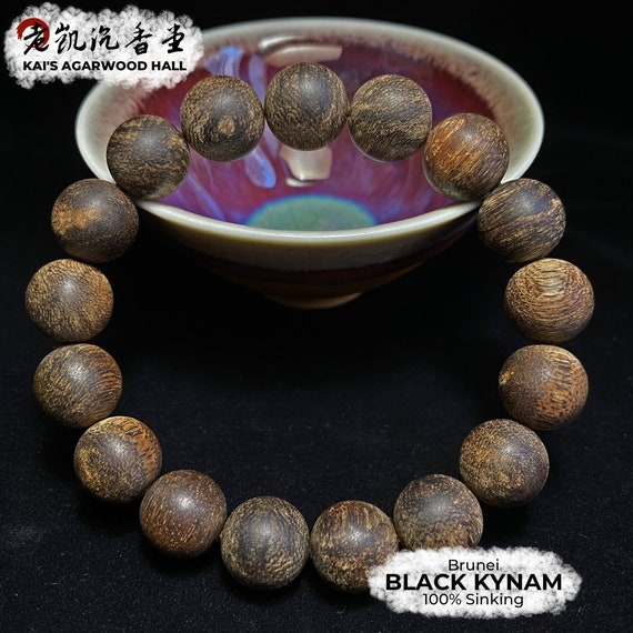 100 Sinking Black Kynam Agarwood Bracelet From Brunei 12mm 19.2g