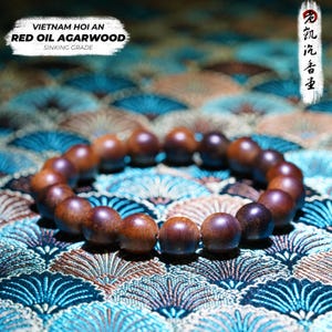 Ancient Hoi An (老惠安) Sinking Grade Red Oil Agarwood Bracelet • 10mm Beads, 13g • Vietnam, Hoi An