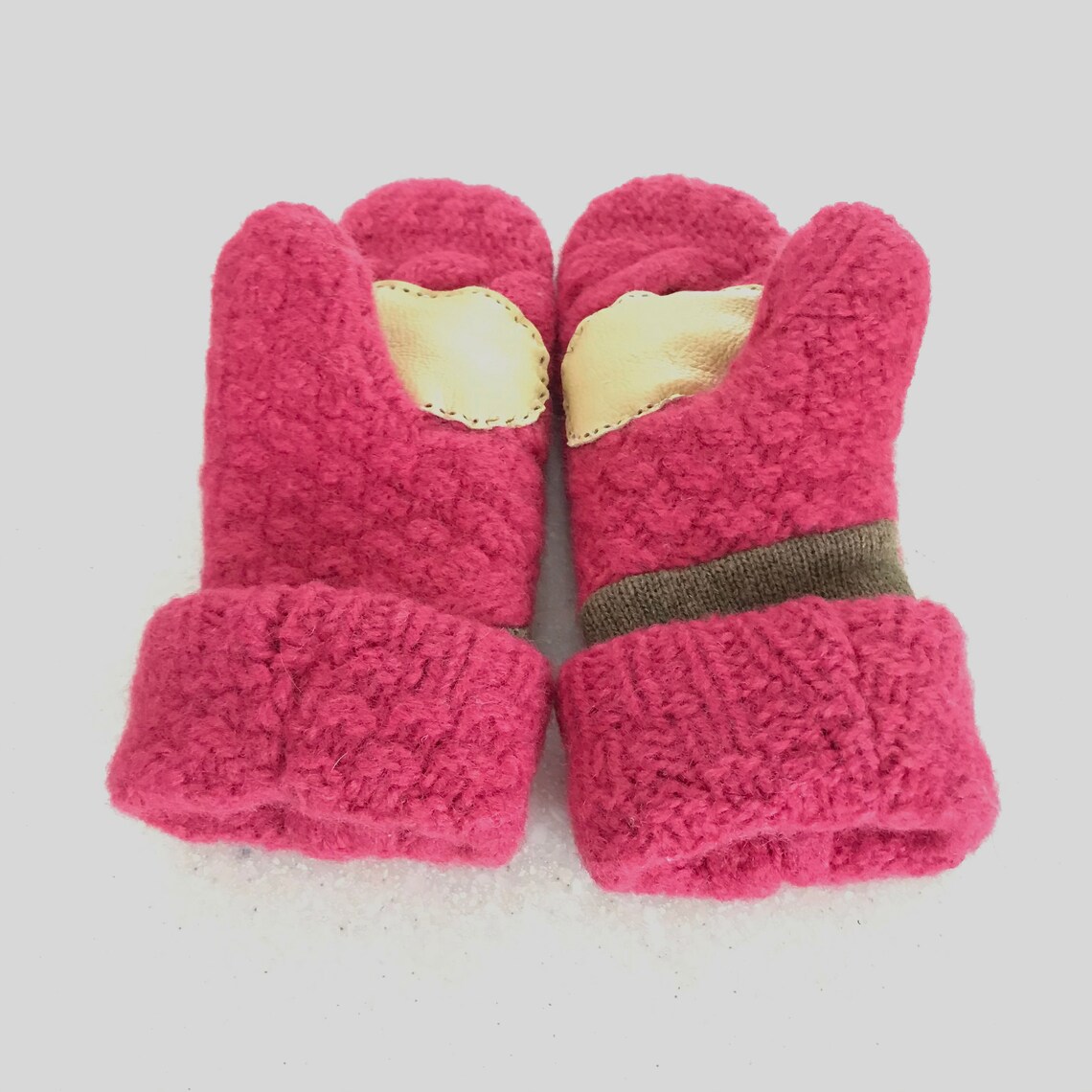 Pink Wool Sweater Mittens Leather Palm Recycled / Up cycled Etsy