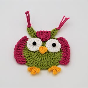 Crocheted Owl Handmade application Gardmaking sewing scrapbooking Appligue patch embellishment kids crochet cap