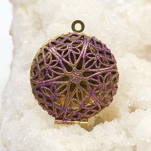 Brass Patina Pendant Locket- Purple Patina Jewelry - Purple Patina Pendants - Essential Oil Bracelet Necklace Locket - LuxiesAndCo
