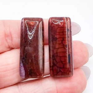 Oblong Spider Vein Agate Gemstone Pendants - Red Fire Agate - Top Drilled Earring Pairs - Gemstone Fire Agate Pendants - Beading
