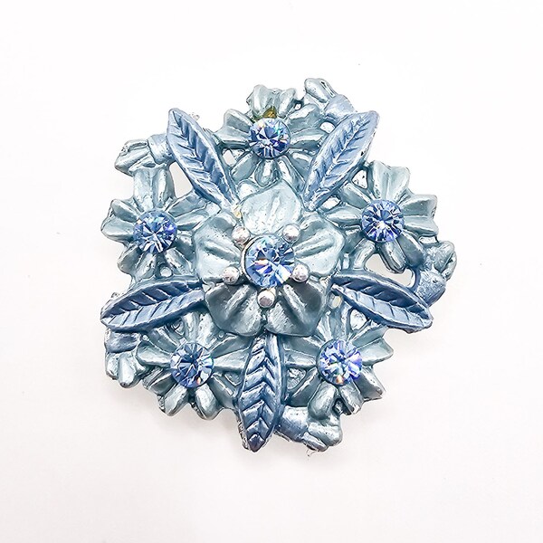 Blue Crystal Flower Pendants Slider, Large Flower Focal Pendant, Blue Matalic Flower Pendants, Double Slider Flower Pendants, LuxiesAndCo
