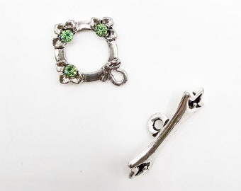 Peridot Crystal Toggle Clasp, Sterling Silver Plated Clasp, Single Strand Dainty Toggle Clasp, Crystal Bracelet Clasp, Silver Clasp Findings