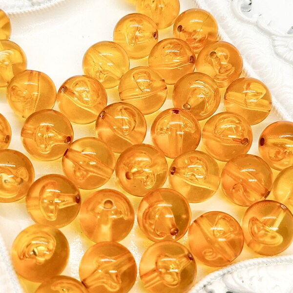 Vintage Amber Lucite Beads - Amber Spacer Beads - Round Lucite Beads - Orange Amber Beads - 12 MM Amber Beads - For Jewelry Making