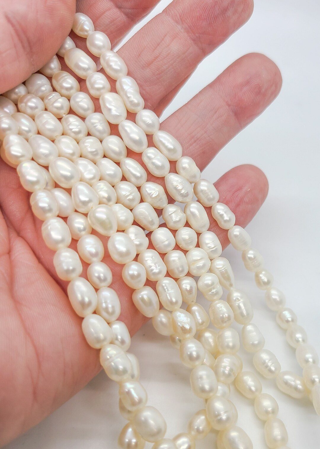 Off White Fresh Water Rice Pearls Natural Shell Pearl Beads Strand of ...