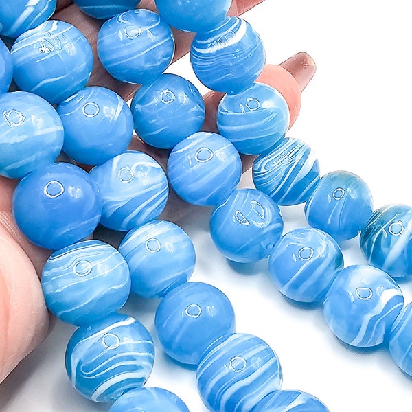 Rare Vintage Lampwork Beads - Blue Lampwork Beads - Round Glass Spacer Beads - Glass Lampwork Beads - Blue Glass Swirl Beads - LuxiesAndCo