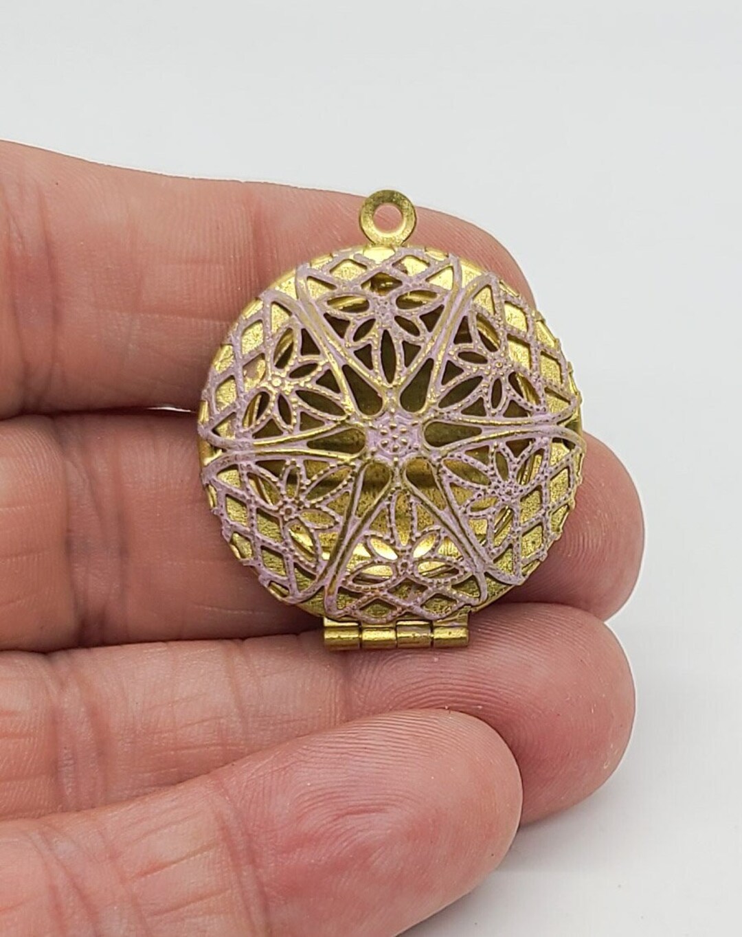 Fancy Brass Filigree Locket Open Faced Lockets Picture Etsy