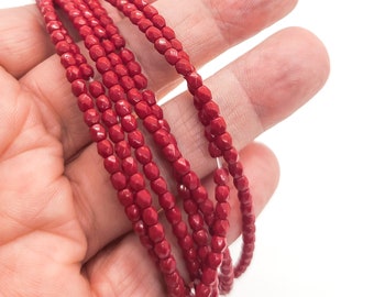 Faceted Ruby Red Czech Beads - Fire Polished Ruby Beads - 3 MM Ruby Beads - Solid Ruby Beads - Glass Ruby Beads - Tiny Spacer Beads - Beads