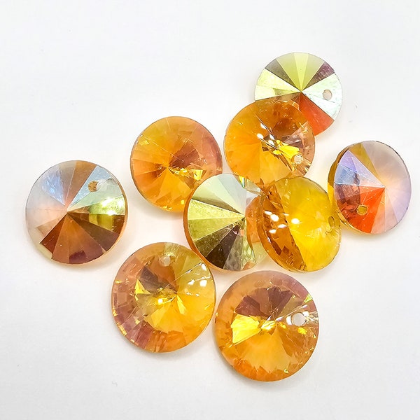 4 PCS AB Coated Glass Disc Charm, Glass Topaz Round Charms For Jewelry Making,