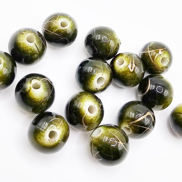 Vintage Lucite Olive Green 10 MM Round Beads, Loose Lucite Beads