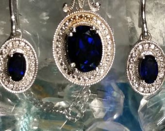 Vintage Blue Sapphire and Fine Sterling Silver Jewelry Set