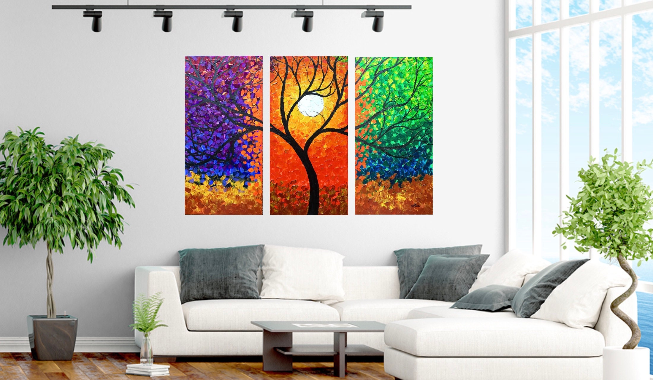 Big Original Painting Nature Art 3 Piece Set - Large Canvas