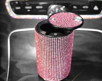 Bling Crystal Diamond Portable Smokeless Stand Cylinder Cup Holder with Cool Blue Led Light Indicator Carrfan Car Ashtray Red Bling Crystal Diamond Portable Smokeless Stand Cylinder Cup Holder with Cool Blue Led Light Indicator Carrfan Car Ashtray Red