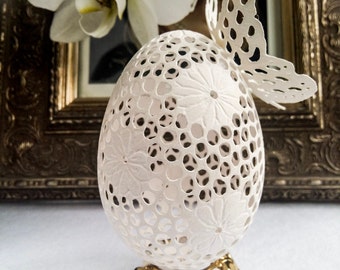 Hand carved egg, Lovely Lace, Unique Ornament, Butterfly ornament, Egg Art, Decorated   Eggs, Eco friendly, Pysanky, Butterfly sculpture