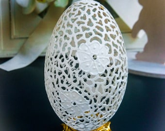 Carved Goose Egg , Unique Gifts, Egg Art, Wedding Gift,Egg Ornament, Decorative Egg, Drilled Eggshell, Ukrainian Eggs, Pysanky, Eco friendly