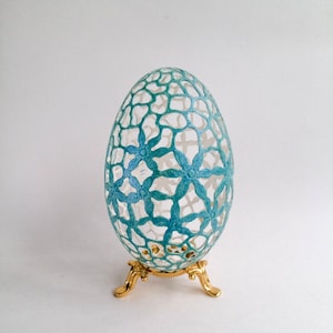 Turquoise goose egg, lace eggshell, patterns egg, lacy pattern, egg Easter, OOAK, egg art, carved eggs, pysanky, unique gifts,  ornaments,