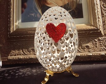 Hand Carve Goose Egg Shell, Unique Gift, Egg Art, Wedding Gift, Crystals  Heart,Egg Ornament, Declaration of Love,DIY Wedding Decor