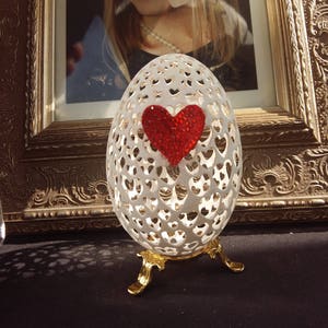 Hand Carve Goose Egg Shell, Unique Gift, Egg Art, Wedding Gift, Crystals  Heart,Egg Ornament, Declaration of Love,DIY Wedding Decor