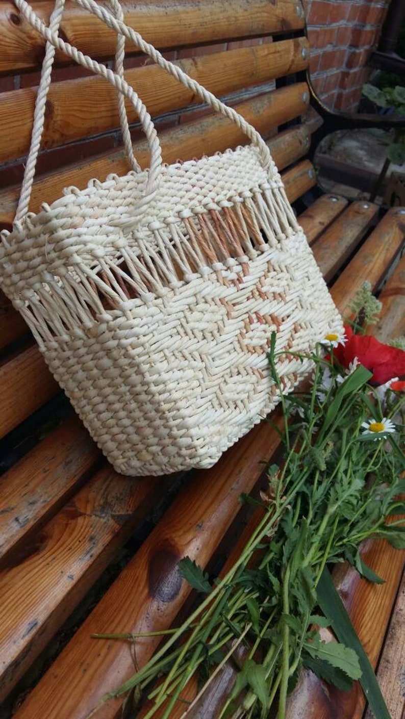 Woven Corn Husk Straw Boho Bag Summer Picnic BasketBeach Etsy